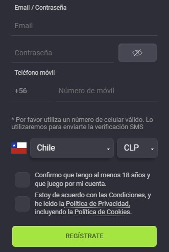 Formulario de Registro en Coolbet Chile