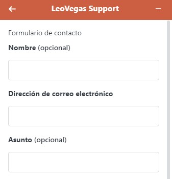 Formulario de contacto en LeoVegas Chile