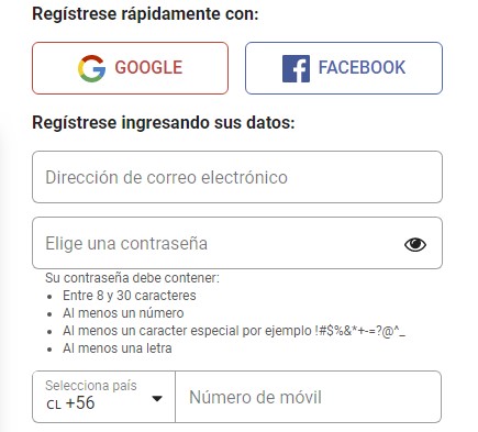 Formulario de registro en LeoVegas Chile
