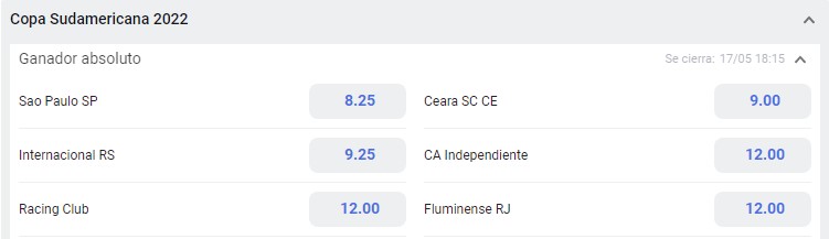 Pronósticos: Cuotas a Ganador de la Copa Sudamericana en Betano CL