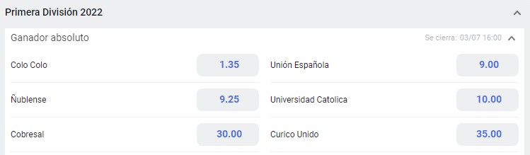 Cuotas de Betano a Campeón Liga Chilena 2022