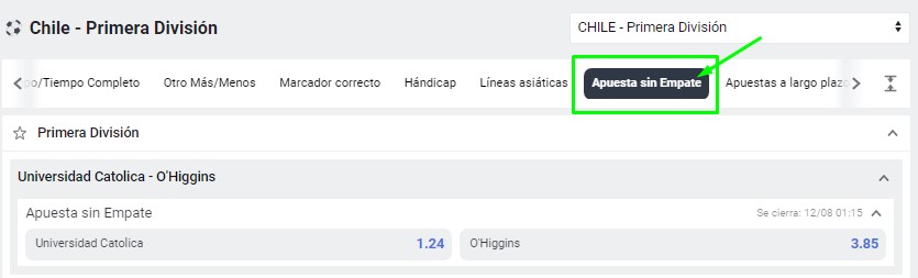 Apuesta Sin Empate en Betano Chile