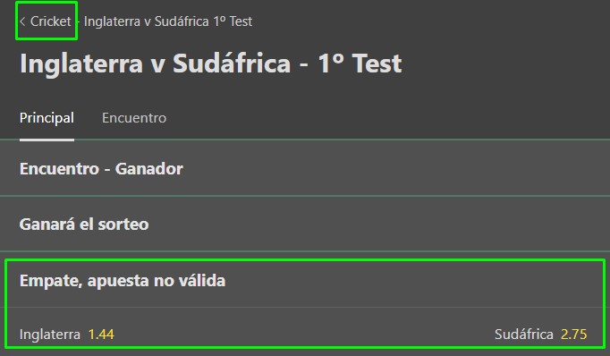 Apuesta Sin Empate en Cricket