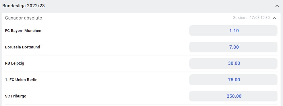 Cuotas a Ganador de la Bundesliga en Betano