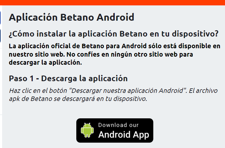 Aplicación de Betano Chile