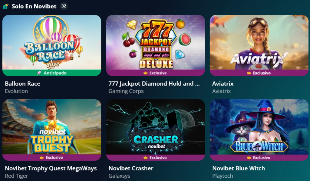 Juegos exclusivos en Novibet Casino Chile