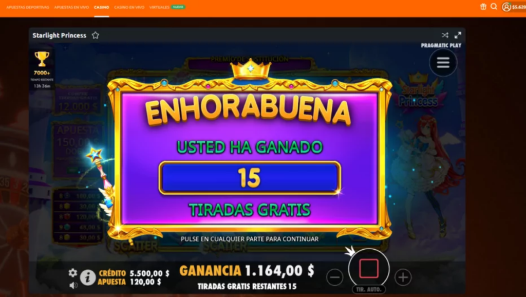 Cómo jugar Starlight Princess Betano