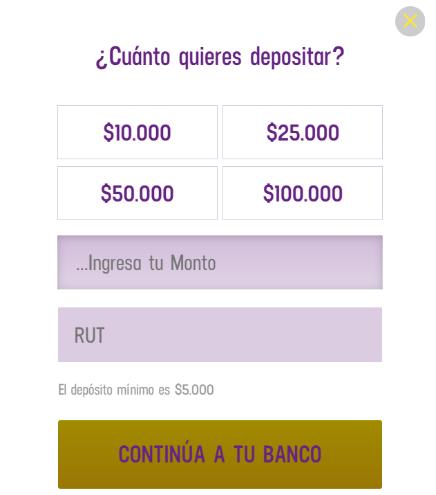 Depósito mínimo en Lucky Casino Chile