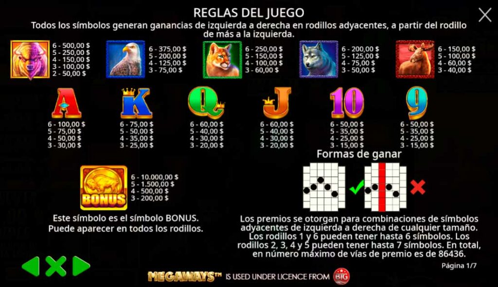 Buffalo King Untamed Megaways - Reglas