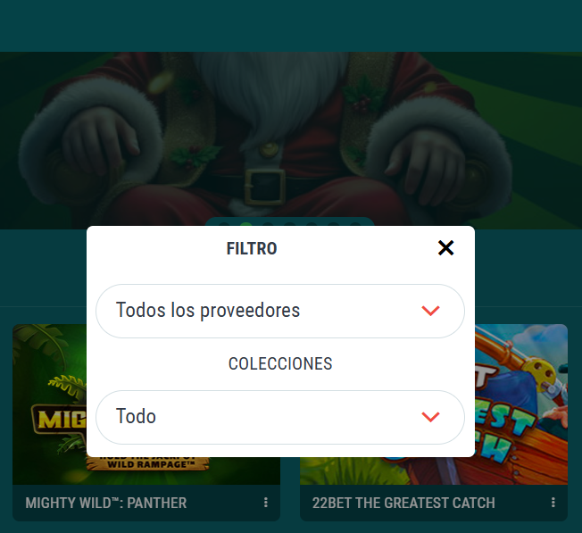 Filtros de juegos en 22bet Casino