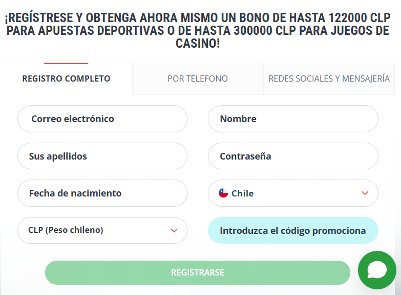 Registro en 22Bet Chile