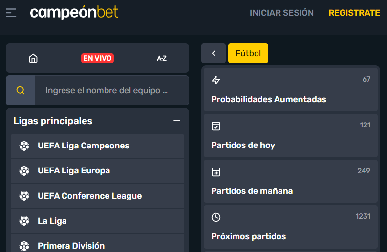 Ligas y competiciones en CampeónBet Chile