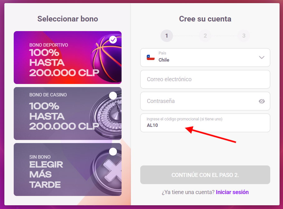 Código Promocional Tonybet Chile AL10