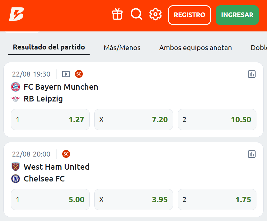 Comparación 1X2 con Doble Oportunidad en Betano