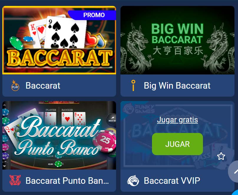 Juegos de azar online en Chile - Baccarat en 1xBet Casino