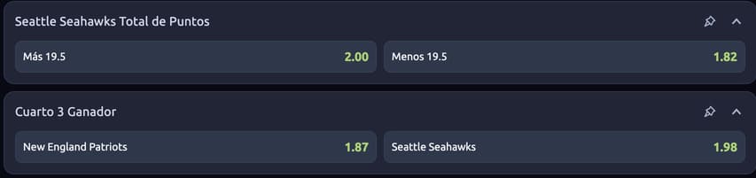 Puntos totales por partido en Betano