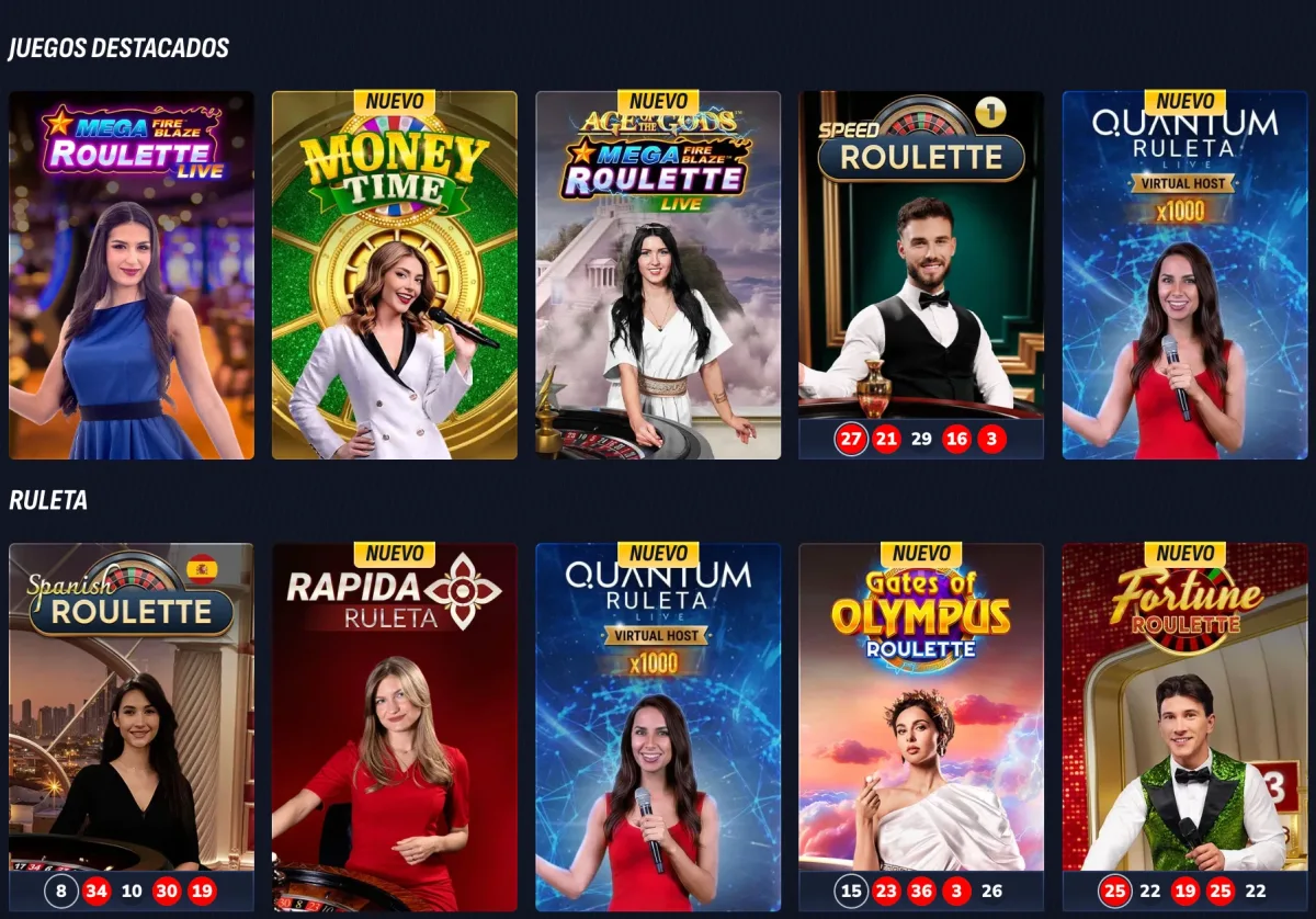 Mesas de ruleta con crupier en directo en el casino en vivo de Betinia Chile