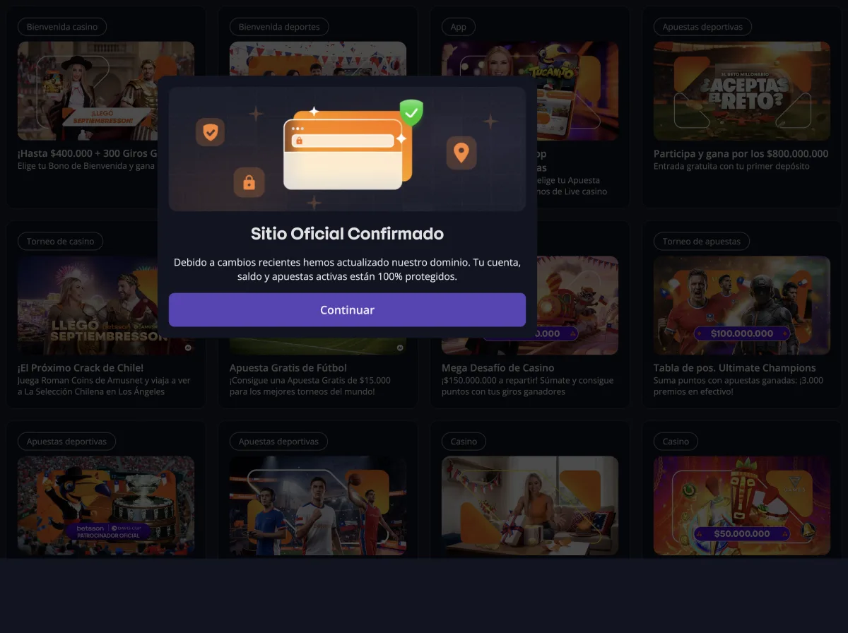 Aviso de Betsson que confirma el cambio de dominio de su sitio oficial