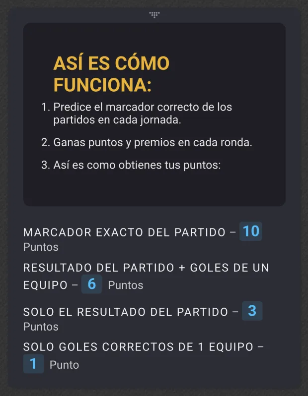 Reglas de puntos del juego gratuito Chilean League de Coolbet