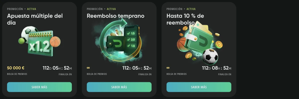 Apuesta múltiple del día, reembolso temprano y cashback de Drip