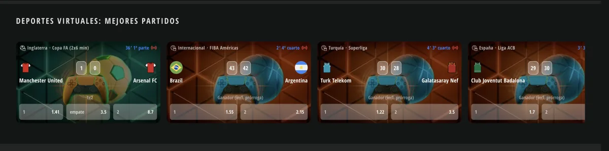 Partidos de deportes virtuales con sus cuotas en Drip Chile