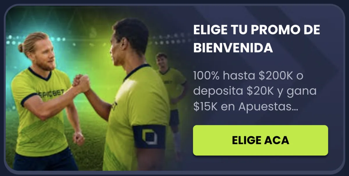 Banner de Epicbet donde se elige entre el bono del 100% y las apuestas gratis