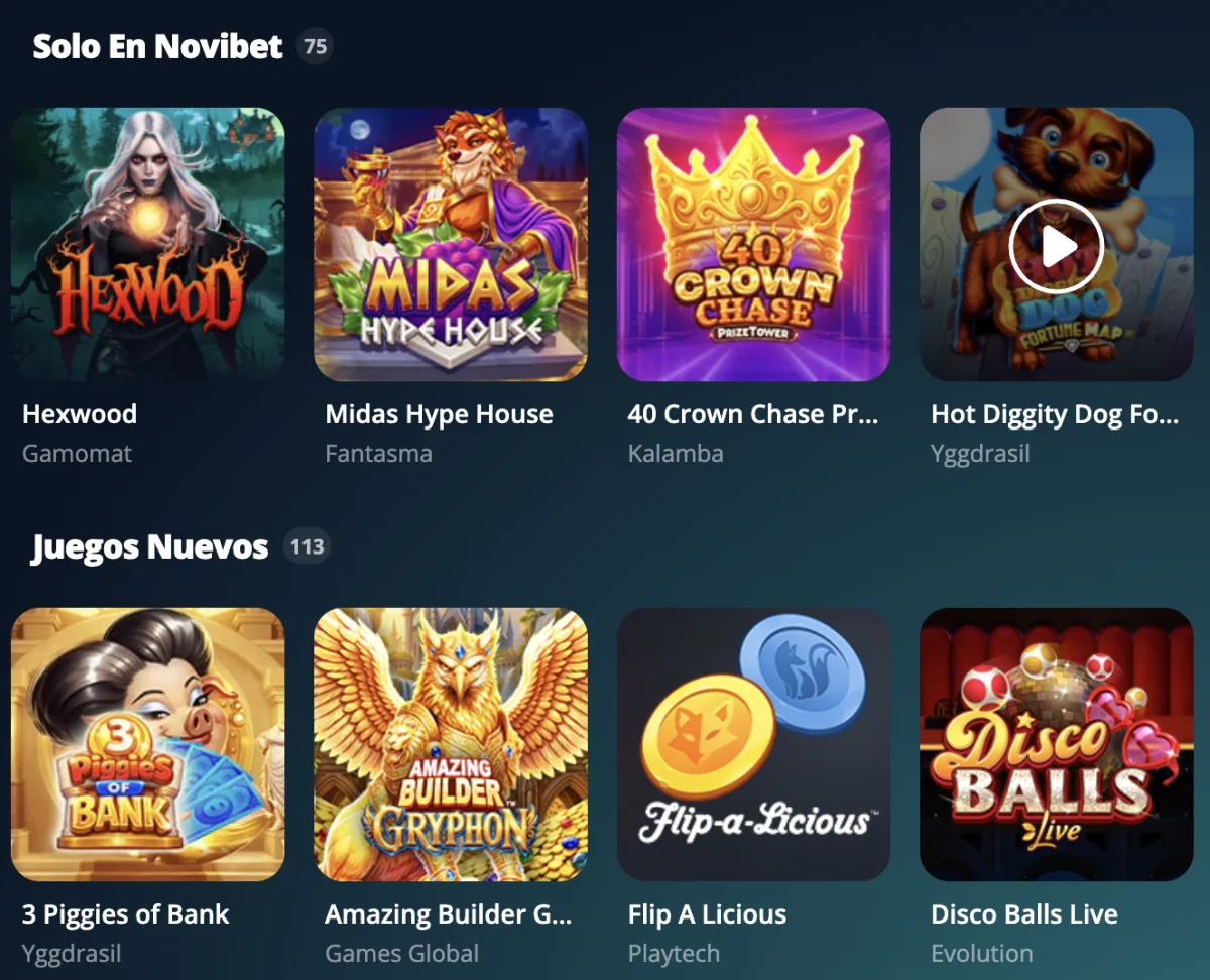 Juegos exclusivos y novedades del casino de Novibet