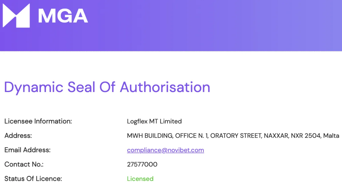 Sello de la Malta Gaming Authority con la licencia de Logflex MT Limited
