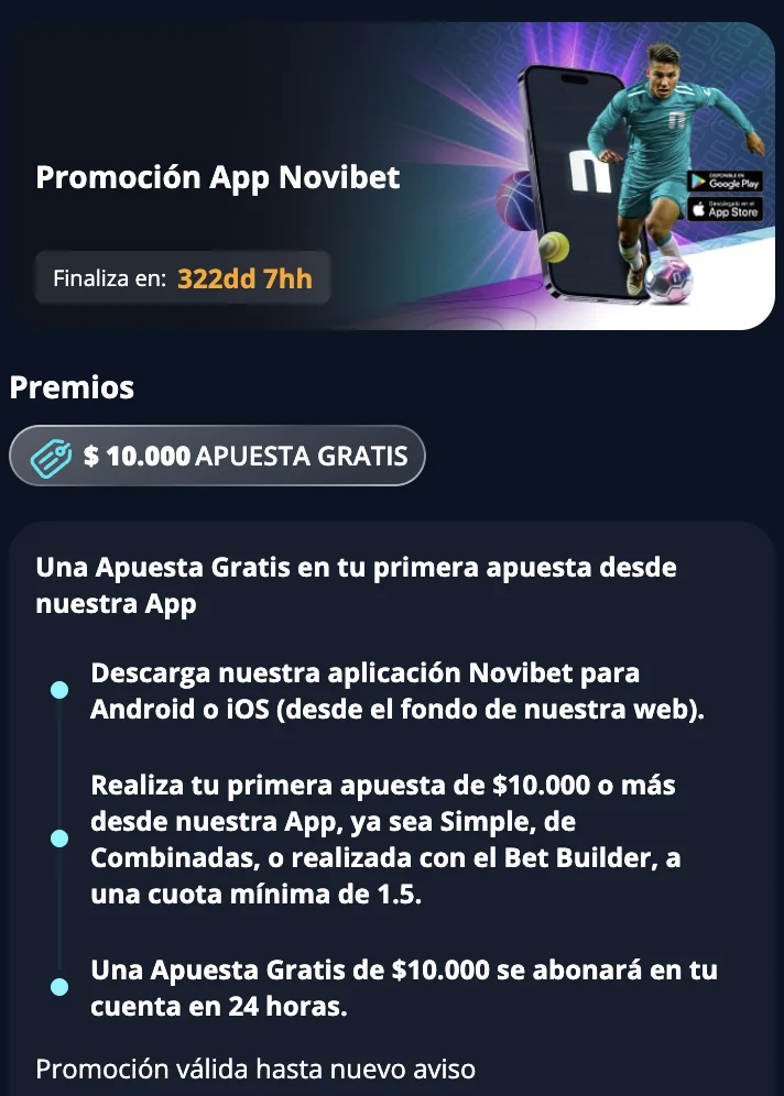 Promoción de apuesta gratis por apostar desde la app de Novibet