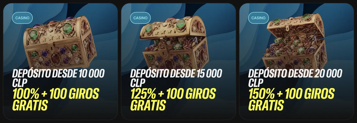 Tarjetas del paquete de bienvenida de casino de Orobet según el monto del depósito