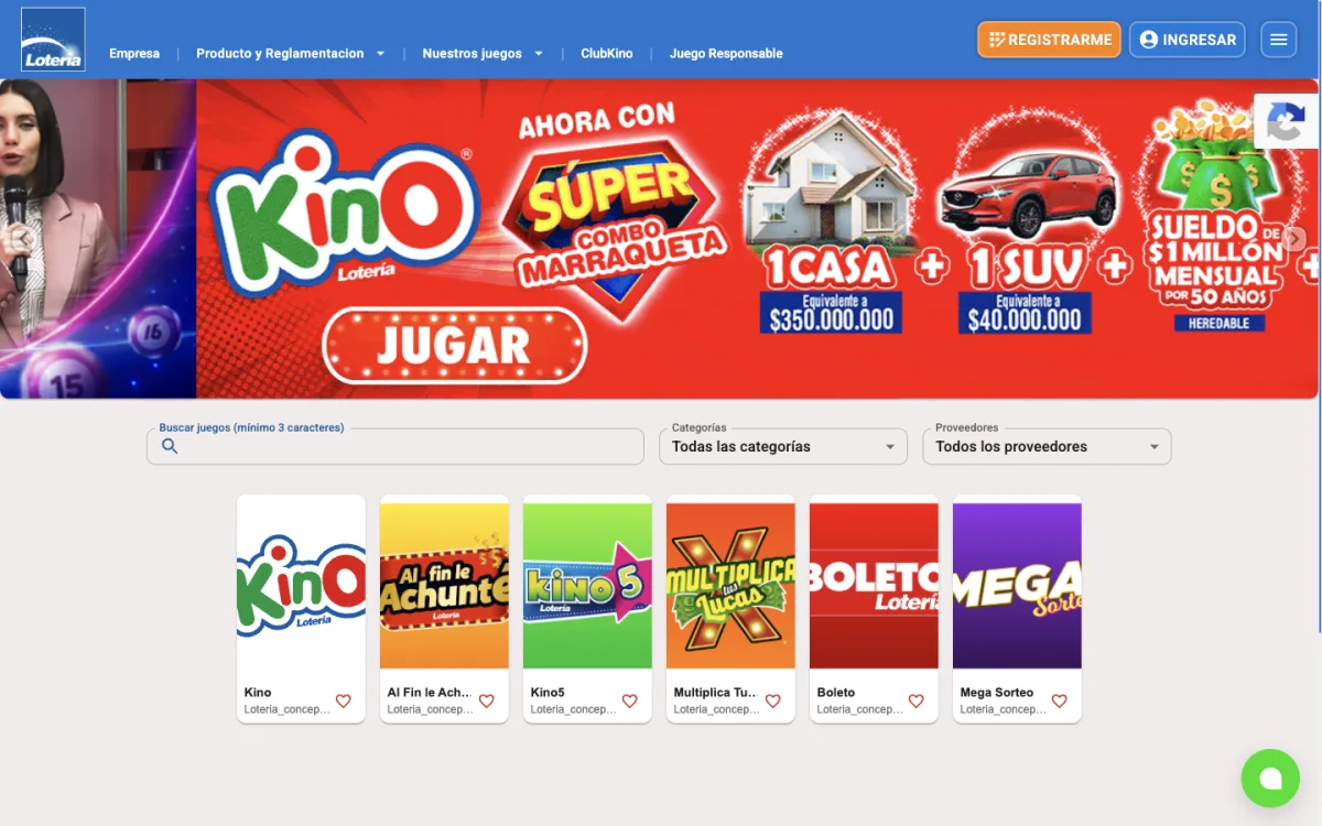 Catálogo de juegos de Lotería de Concepción con Kino, Boleto y Mega Sorteo